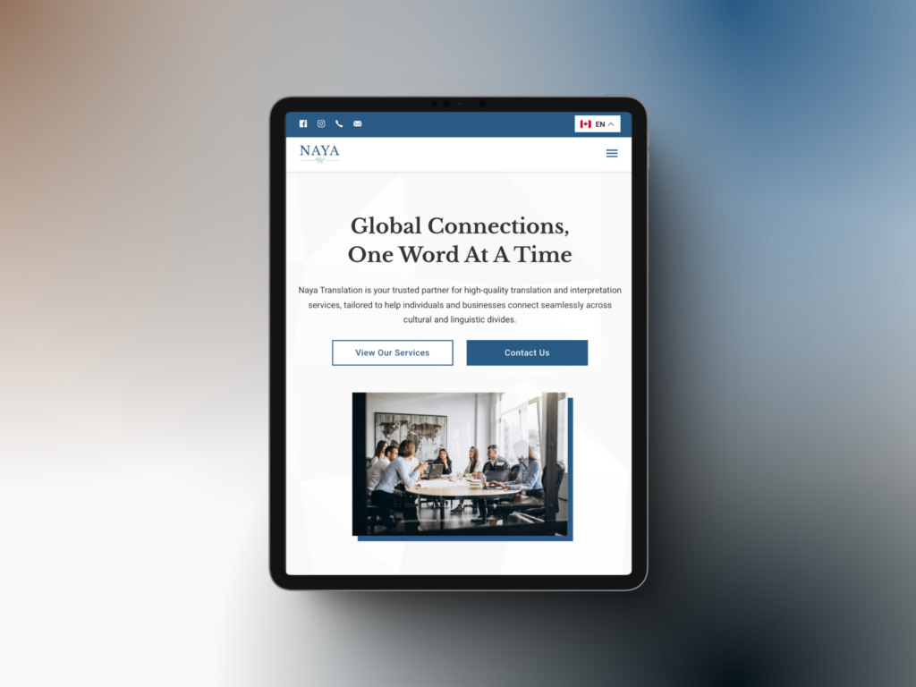Naya Translation Website Tablet View