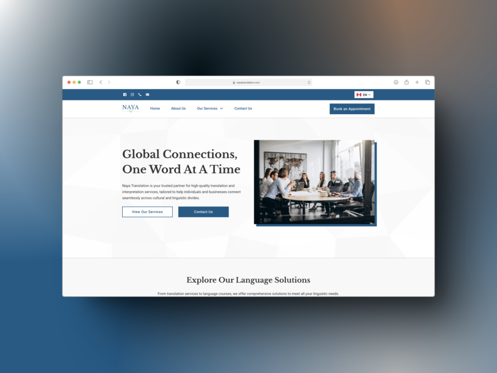 Naya Translation Website Desktop View