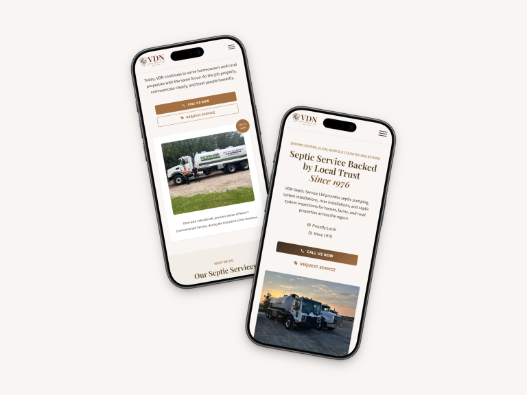 VDN Septic Service Ltd website shown on mobile