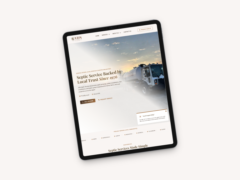 VDN Septic Service Ltd website shown on tablet